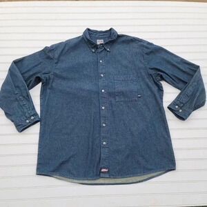 Dickies Long-Sleeve Button-Up Denim Shirt Mens Cotton Casual Work Durable 2XL